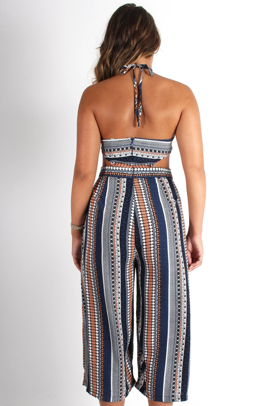 Lauren Blue/Orange Aztec Stripe Jumpsuit-Jumpsuits