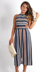 Lauren Blue/Orange Aztec Stripe Jumpsuit-Jumpsuits