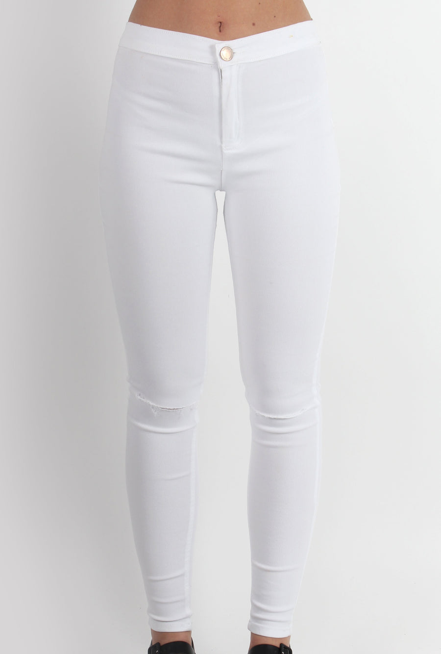 Laurie White Ripped Knee High Waisted Jeans-Jeans