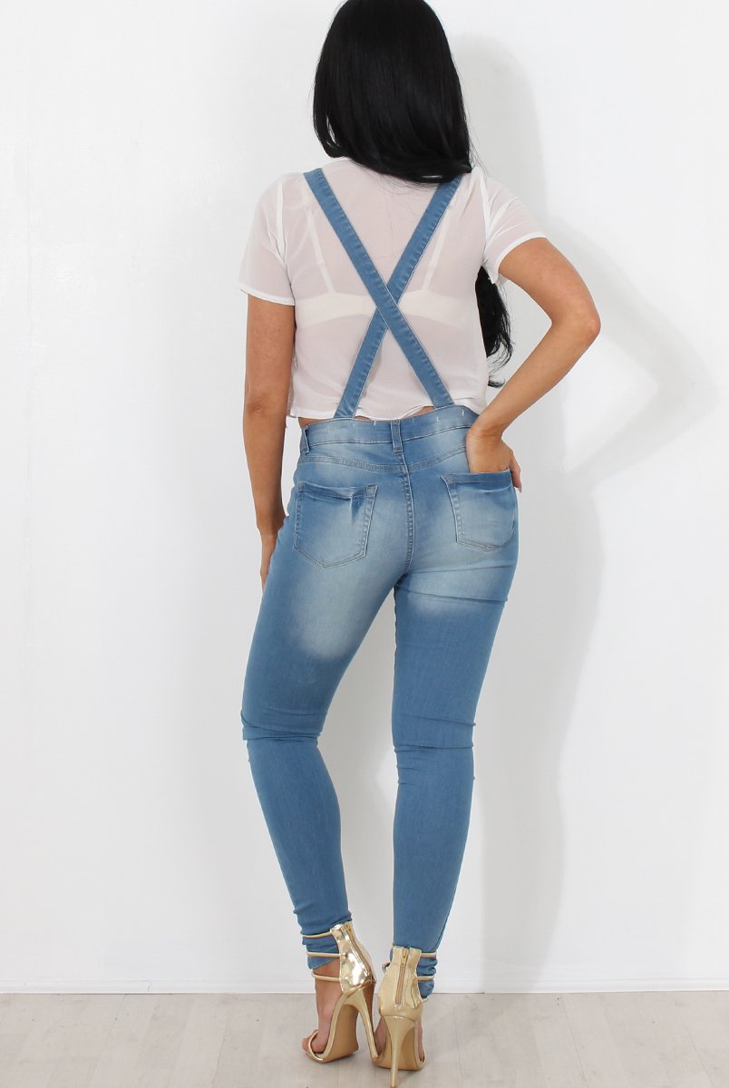 Lavine Mid Blue Dungarees-Dresses