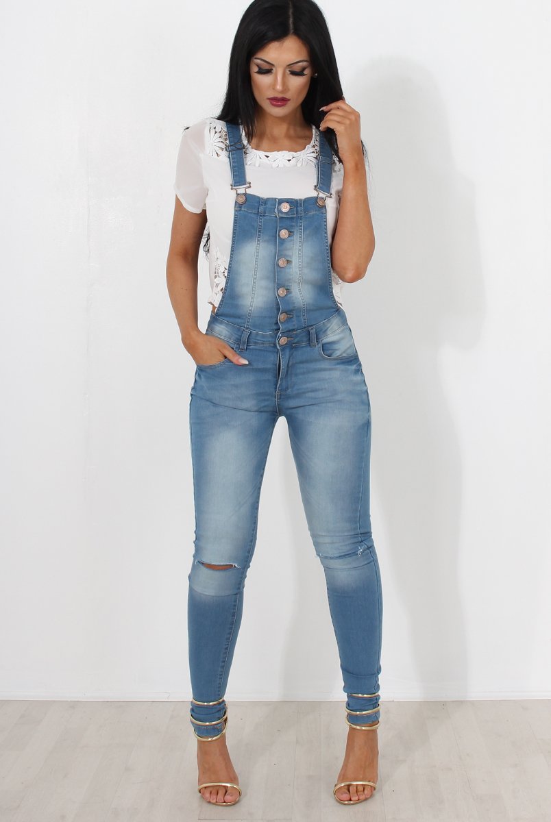 Lavine Mid Blue Dungarees-Dresses