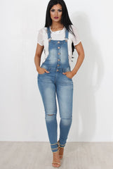 Lavine Mid Blue Dungarees-Dresses