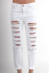 Layla White Loose Fit Ripped Jeans-Jeans