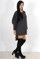 Leah Dark Grey Drooped Back Jumper Dress-Dresses