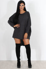 Leah Dark Grey Drooped Back Jumper Dress-Dresses
