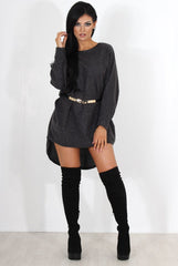 Leah Dark Grey Drooped Back Jumper Dress-Dresses