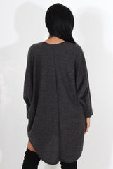 Leah Dark Grey Drooped Back Jumper Dress-Dresses