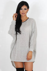 Leah Grey Drooped Back Jumper Dress-Dresses