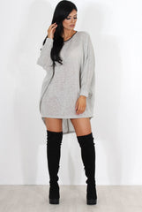 Leah Grey Drooped Back Jumper Dress-Dresses