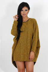 Leah Mustard Drooped Back Jumper Dress-Dresses
