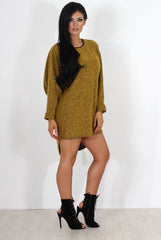Leah Mustard Drooped Back Jumper Dress-Dresses