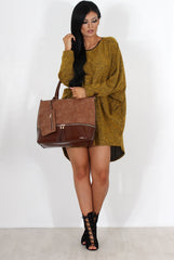 Leah Mustard Drooped Back Jumper Dress-Dresses