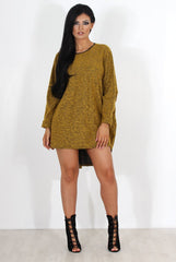 Leah Mustard Drooped Back Jumper Dress-Dresses