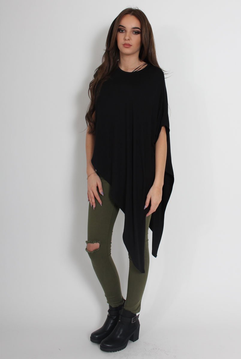 Leela Black Sleeveless Asymmetric Top-Tops