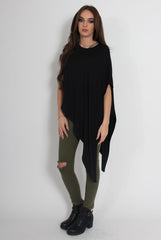 Leela Black Sleeveless Asymmetric Top-Tops