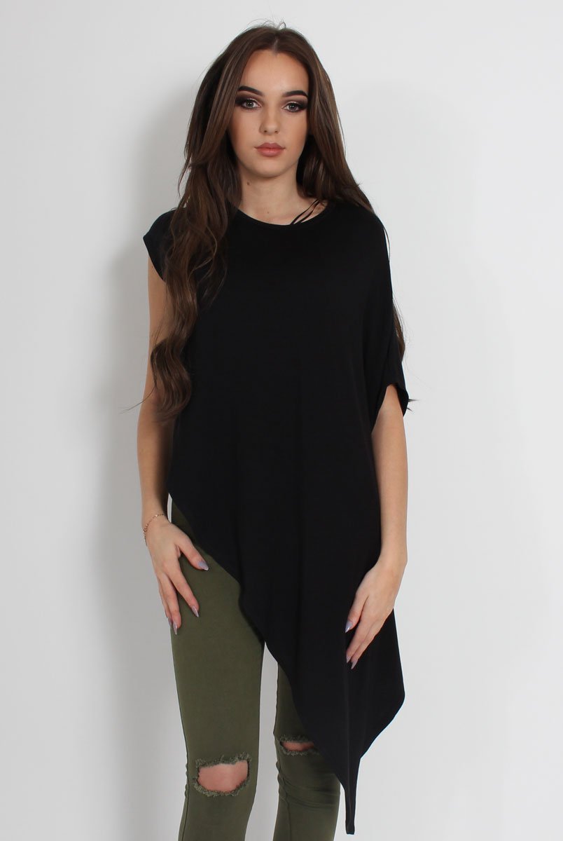 Leela Black Sleeveless Asymmetric Top-Tops