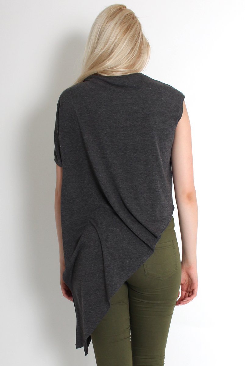 Leela Grey Sleeveless Asymmetric Top-Tops