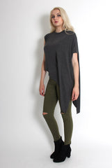 Leela Grey Sleeveless Asymmetric Top-Tops