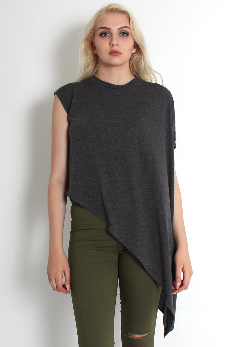 Leela Grey Sleeveless Asymmetric Top-Tops
