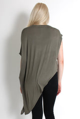 Leela Khaki Sleeveless Asymmetric Top-Tops