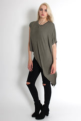 Leela Khaki Sleeveless Asymmetric Top-Tops