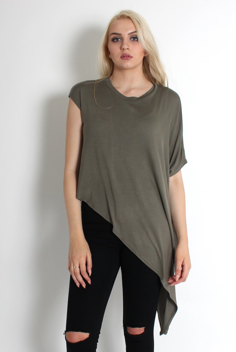 Leela Khaki Sleeveless Asymmetric Top-Tops