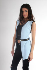 Leia Blue Zip Waistcoat-Coats