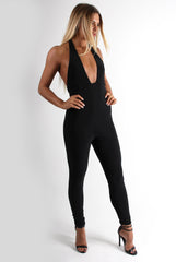 Lela Black Halterneck Jumpsuit-Jumpsuits