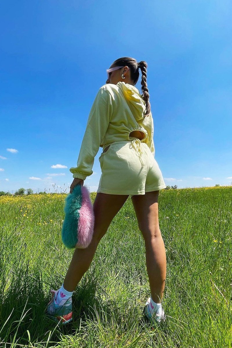 Lemon Back Cut Out Cropped Hoodie - Yalena-Hoodies