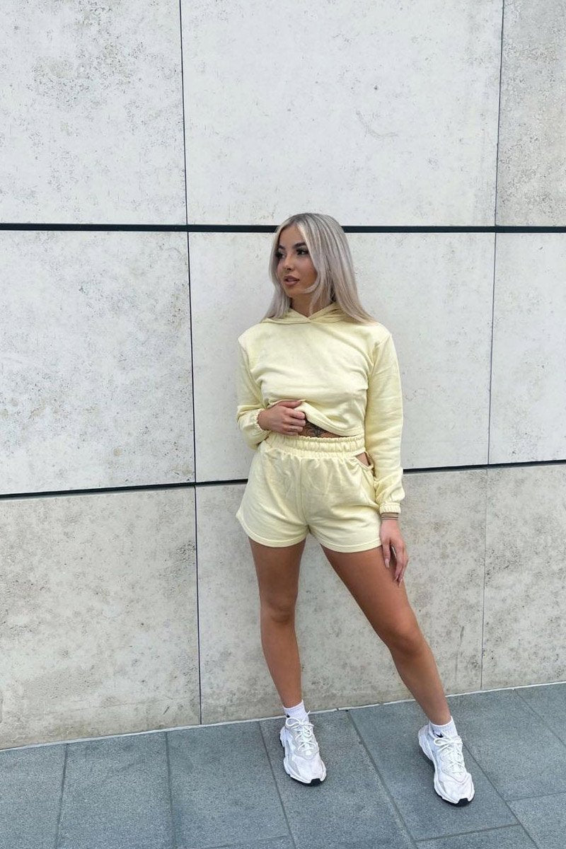 Lemon Back Cut Out Cropped Hoodie - Yalena-Hoodies