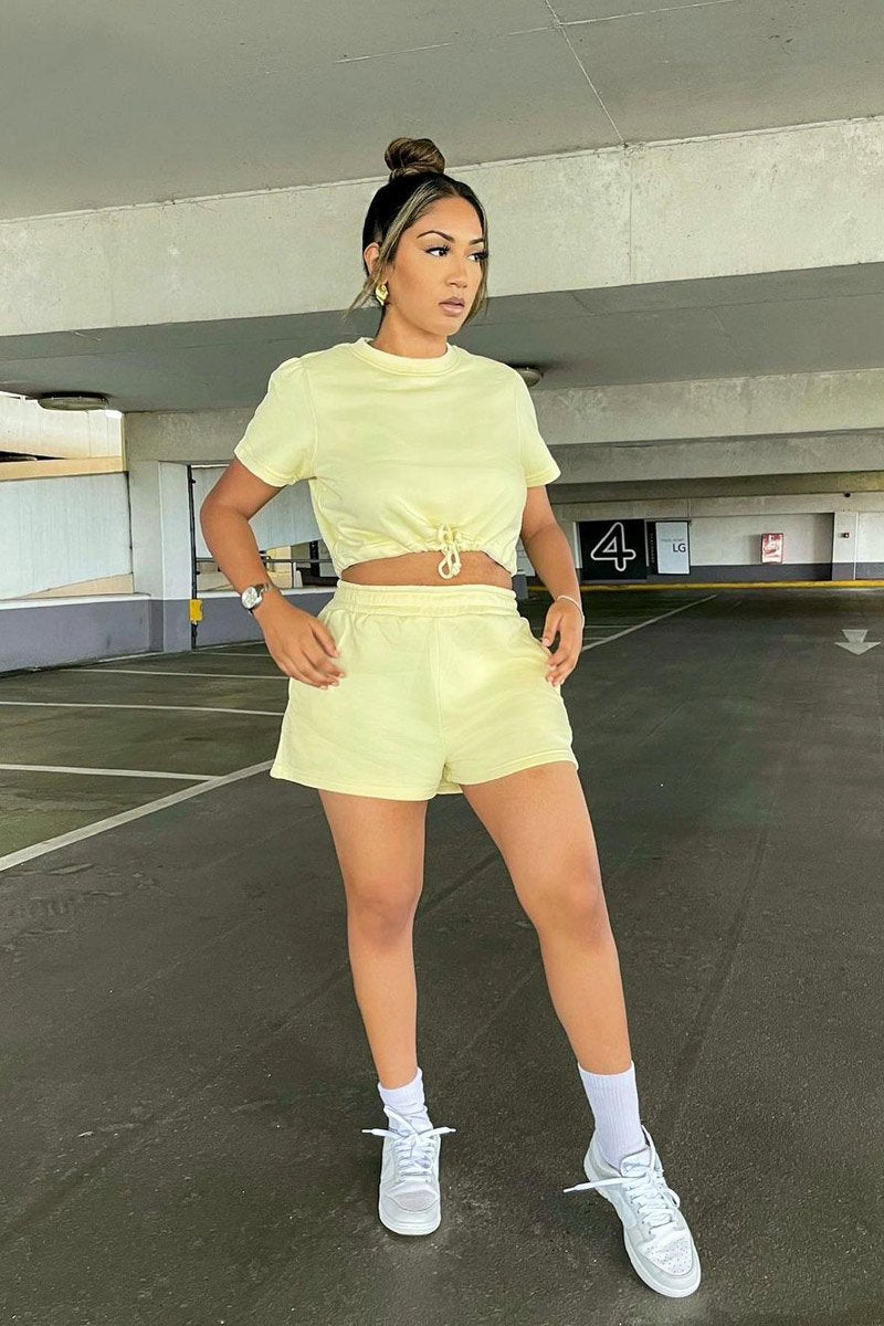 Lemon Cropped Top + Shorts Lounge Set - Valeria-Loungewear