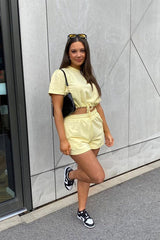 Lemon Cropped Top + Shorts Lounge Set - Valeria-Loungewear
