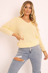 Lemon Plunge Neck Knit Jumper - Halie-Jumper