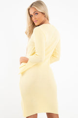 Lemon Slash Neck Button Rib Knit Midi Dress - Haydee-Dresses