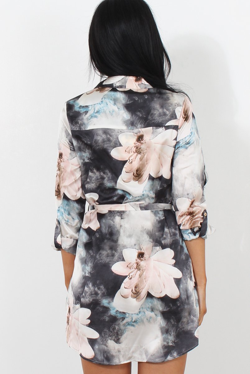 Leni Beige Floral Shirt Dress-Dresses