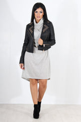 Lenni Black & Gold Leather Biker Jacket-Jackets