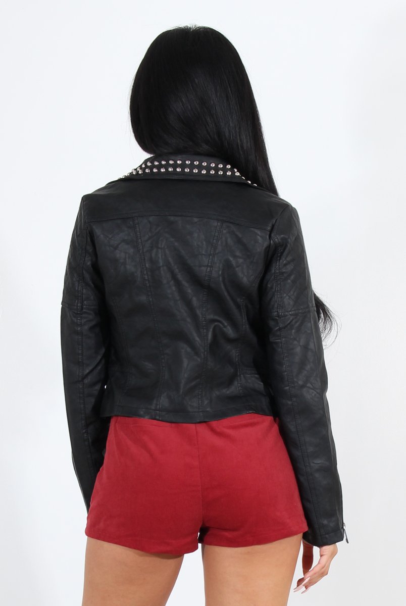 Lenni Black & Silver Leather Biker Jacket-Jackets