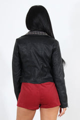 Lenni Black & Silver Leather Biker Jacket-Jackets