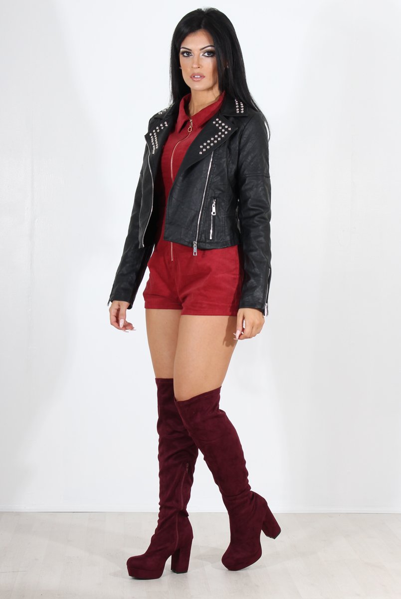 Lenni Black & Silver Leather Biker Jacket-Jackets