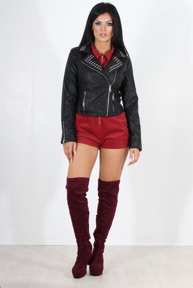 Lenni Black & Silver Leather Biker Jacket-Jackets