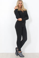 Lennie Dark Grey Ribbed Lace Up Loungewear Set-Loungewear