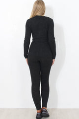 Lennie Dark Grey Ribbed Lace Up Loungewear Set-Loungewear