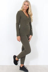Lennie Khaki Ribbed Lace Up Loungewear Set-Loungewear