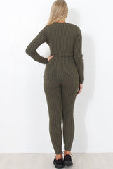 Lennie Khaki Ribbed Lace Up Loungewear Set-Loungewear