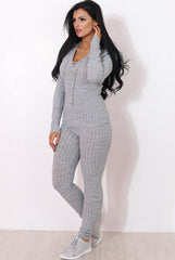 Lennie Light Grey Ribbed Lace Up Loungewear Set-Loungewear
