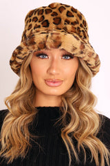 Leopard Faux Fur Bucket Hat - Hally-Hats