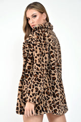Leopard Faux Fur Popper Button Coat - Clarisa-Coats