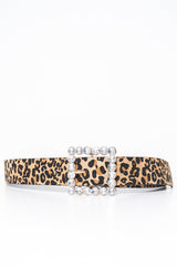 Leopard Faux Leather Embellished Buckle Belt - Oneita-Belts
