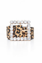 Leopard Faux Leather Embellished Buckle Belt - Oneita-Belts
