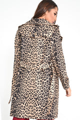 Leopard Faux Suede Eyelet Detail Trench Coat - Leliana-Coats